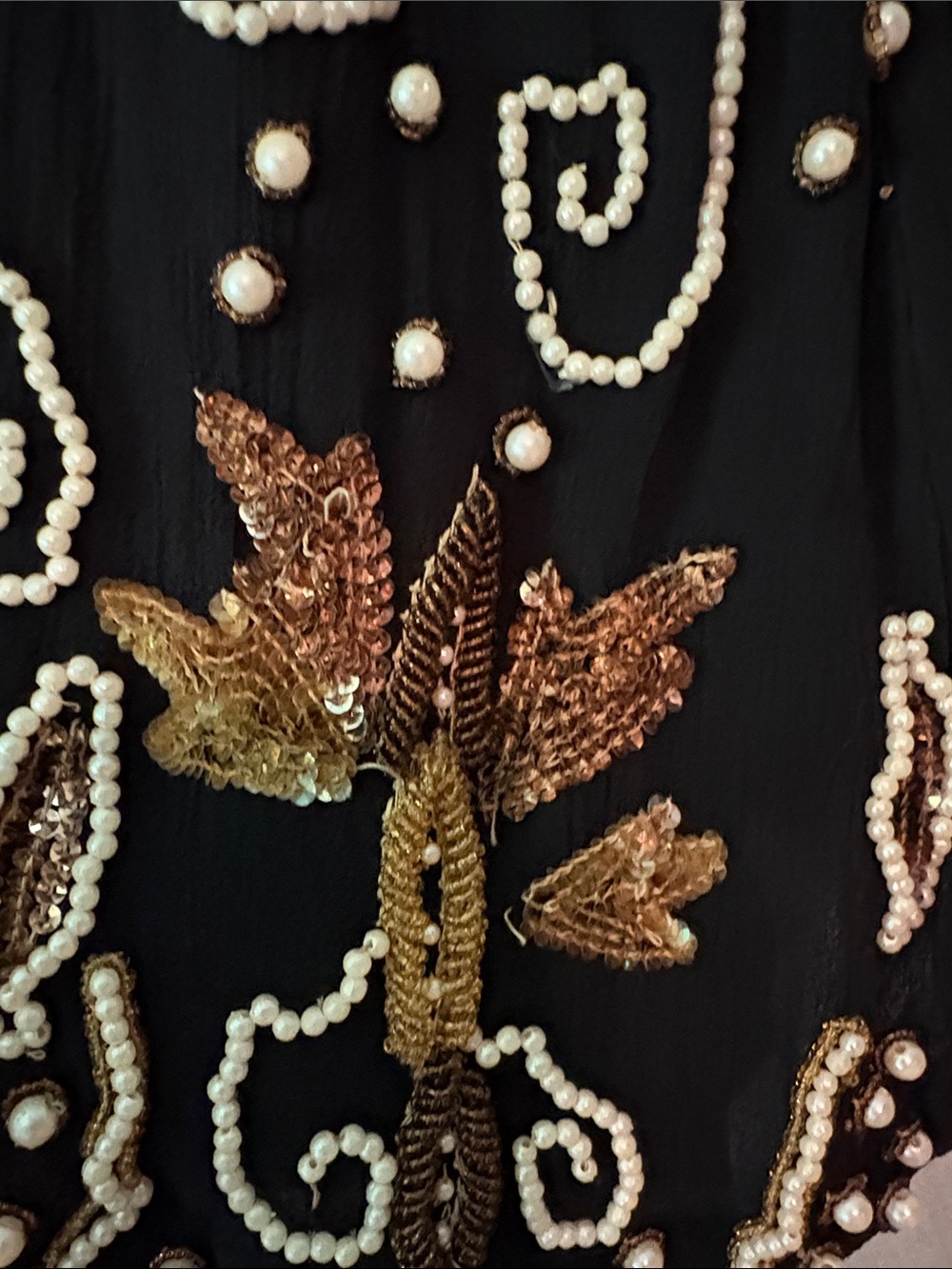 Vintage Black Mini Dress with Gold and Pearl Embellishment - Picture 7 of 12
